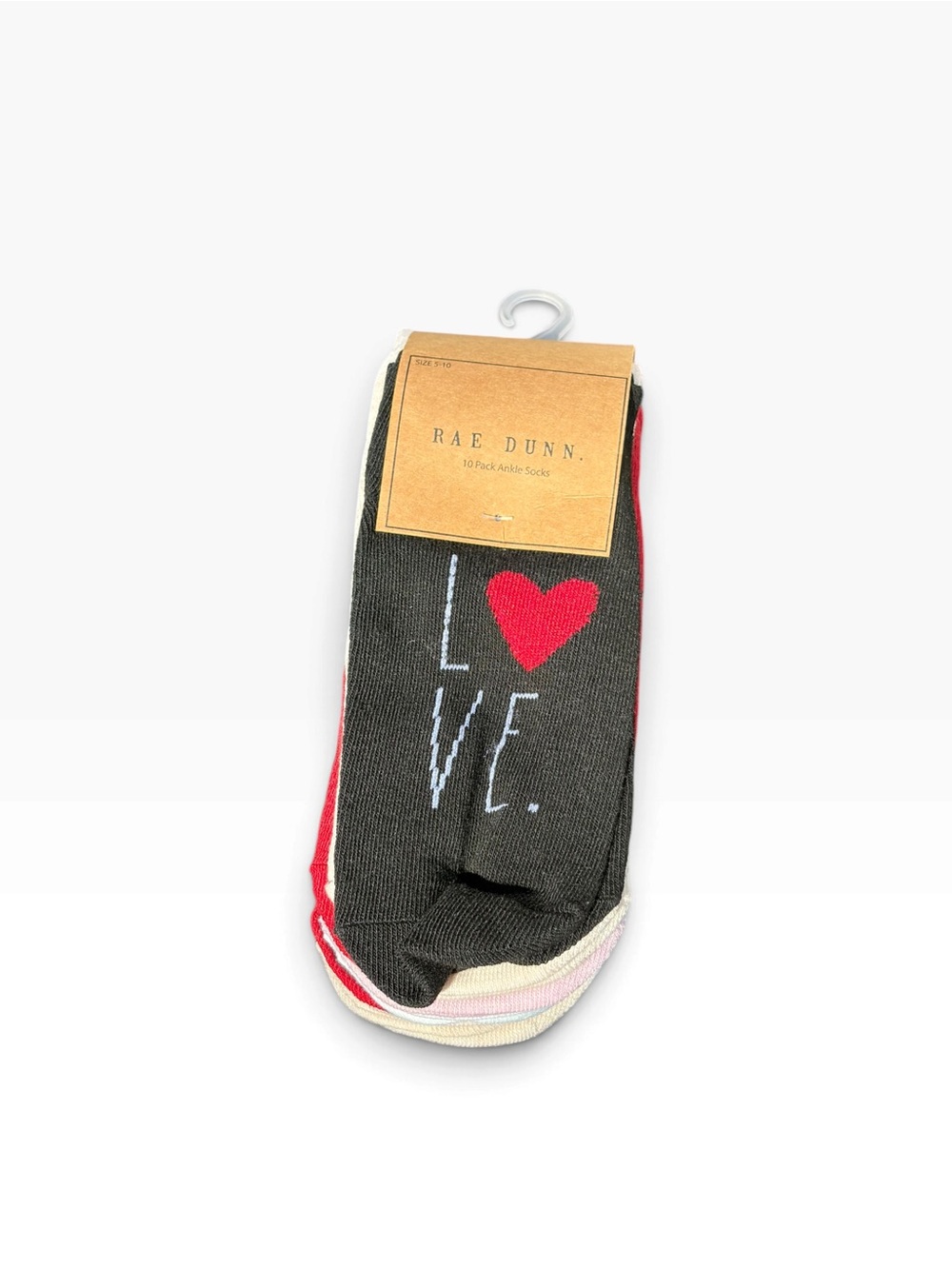Rae Dunn Red Pink Black 'Love' Heart Polka Dot 10 Pack Valentine’s Ankle Socks